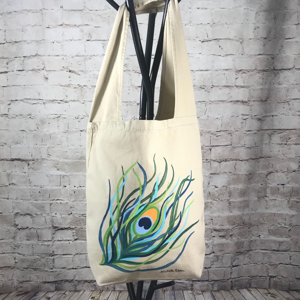Hobo Sling Purse with Painted Peacock Feather